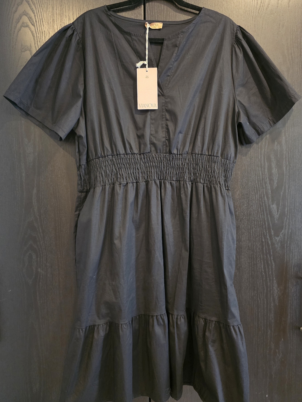 Women's Smocked Waist Black Midi Dress